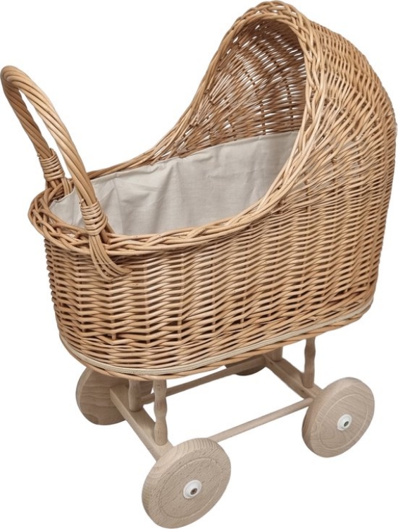 Picture of Poppenwagen riet met vaste kap creme kleur bekleding