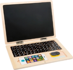 Image de Houten laptop met magnetisch bord en letters en cijfers