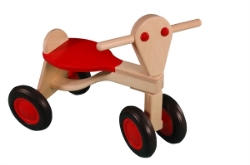 Afbeeldingen van Loopfiets berken hout rood Van Dijk Toys vierwieler kinderfiets