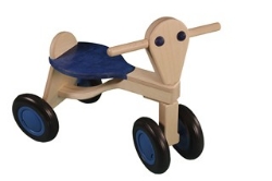Afbeeldingen van Loopfiets berken hout blauw Van Dijk Toys vierwieler kinderfiets