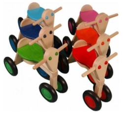 Van Dijk Toys Loopfiets Naturel/Roze - Houten 4-wieler kinderfiets - Vanaf 1 jaar