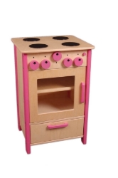 Van Dijk Toys Kinderkeuken Fornuis – Hout Naturel & Roze – vanaf 2 jaar