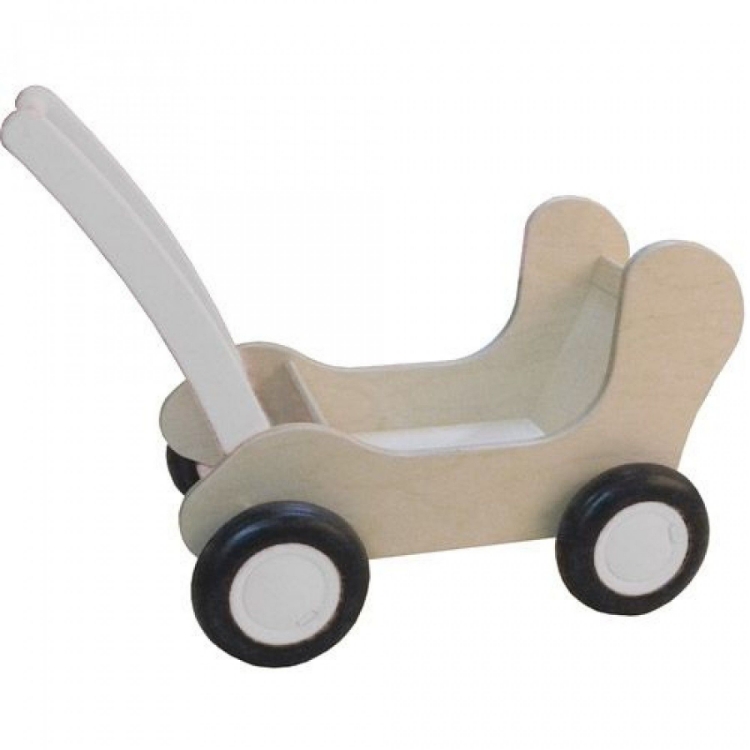 Afbeeldingen van Poppenwagen Combi White wash - Leren loopwagen-Blokkenduwwagen Van Dijk Toys