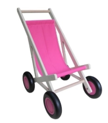 Van Dijk Toys Poppenbuggy – Naturel Hout met Roze bekleding – 2jr+