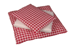 Van Dijk Toys Poppenbed Bedbekleding Rood/Wit geblokt – 3-Delig Set