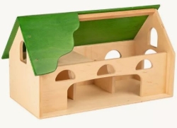 Van Dijk Toys Speelboerderij – Houten Boerderij Naturel met Groen Dak - 2jr+