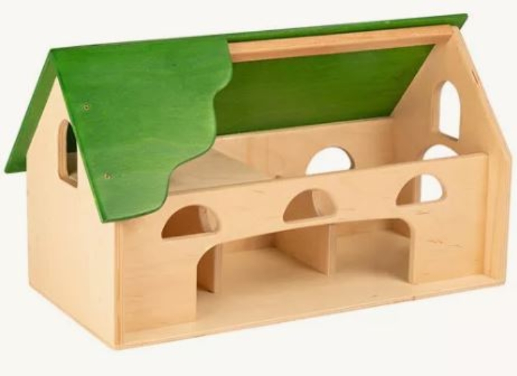 Van Dijk Toys Speelboerderij – Houten Boerderij Naturel met Groen Dak - 2jr+