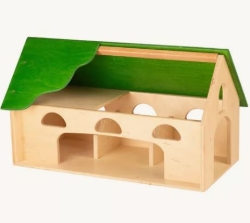 Van Dijk Toys Speelboerderij – Houten Boerderij Naturel met Groen Dak - 2jr+