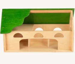 Van Dijk Toys Speelboerderij – Houten Boerderij Naturel met Groen Dak - 2jr+