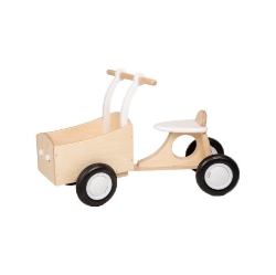 Afbeeldingen van Witte Houten Kinderbakfiets Vierwieler – Kinderloopfiets Van Dijk Toys M2007