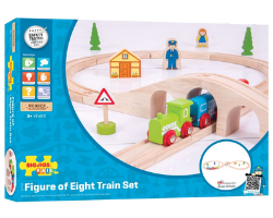 Afbeeldingen van Bigjigs houten treinset 40-delig en achtvormige treinbaan