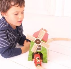 Bigjigs spoortunnel plattelands windmolen houten treinbaan BJ-BJ247 3