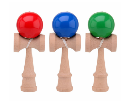 Houten kendama assortie blauw, rood en groen