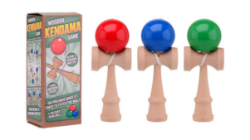 Houten kendama assortie blauw, rood en groen