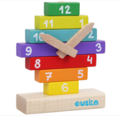 Houten leerklok Cubika 14354 met draaibare wijzers voor kinderen