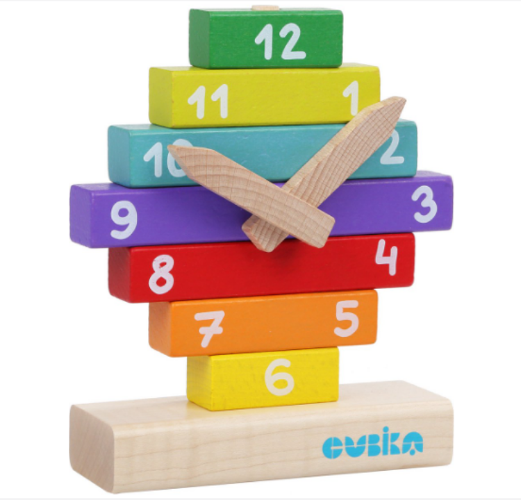 Houten leerklok Cubika 14354 met draaibare wijzers voor kinderen