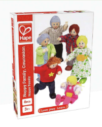 Hape E3500 Happy Family – Caucasian: set van 6 buigzame houten poppen voor poppenhuis