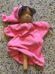 Image de SALE!!!  Pop Antroposofische Stokpop Afrikaans met roze jurk en puntmuts 34 cm