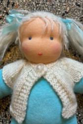 Image de SALE!!!  Pop Antroposofisch Liselotje licht blauw met wol gebreid vestje Nicky velours met schapenvol vulling