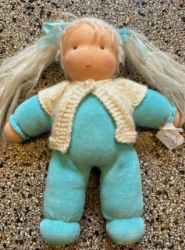 Image de SALE!!!  Pop Antroposofisch Liselotje licht blauw met wol gebreid vestje Nicky velours met schapenvol vulling