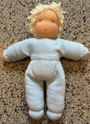 Image de SALE!!!  Pop Antroposofisch Rozemarijntje lichtblauw Nicky velours met kort blond haar 32 cm