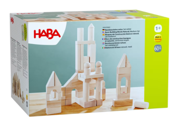HABA Bouwblokken Basisset Groot 60 stuks natuurlijk beukenhout