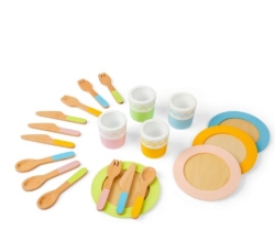 Afbeeldingen van Dinner Servies Set-voor-4 hout FSC 100% - Bigjigs - 18mnd+