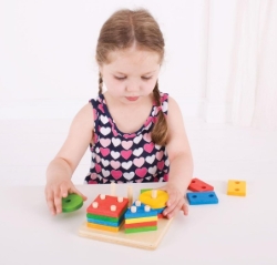 Afbeeldingen van Houten Vier Vormen en Kleuren sorteerder - Bigjigs - vanaf 1 jaar