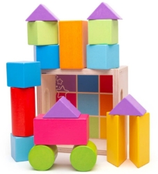 Afbeeldingen van Eerste Houten Blokkenset Kleurig - Bigjigs - vanaf 1 jaar