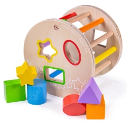 Afbeeldingen van Houten Rollende Vormenstoof-Sorteerbox, 6 vormen/kleuren - Bigjigs - Vanaf 1 jaar