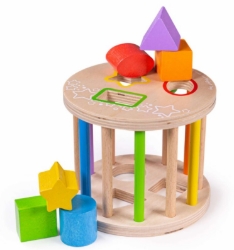 Afbeeldingen van Houten Rollende Vormenstoof-Sorteerbox, 6 vormen/kleuren - Bigjigs - Vanaf 1 jaar