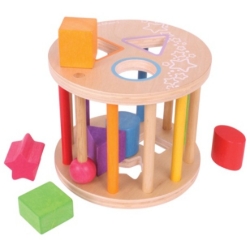 Afbeeldingen van Houten Rollende Vormenstoof-Sorteerbox, 6 vormen/kleuren - Bigjigs - Vanaf 1 jaar