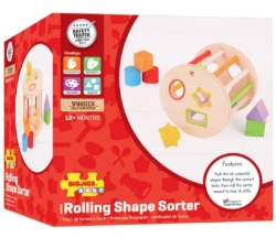 Afbeeldingen van Houten Rollende Vormenstoof-Sorteerbox, 6 vormen/kleuren - Bigjigs - Vanaf 1 jaar