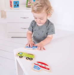Afbeeldingen van Bigjigs Houten Puzzels Voertuigen – 4 puzzels van 2 stukken – 18m+