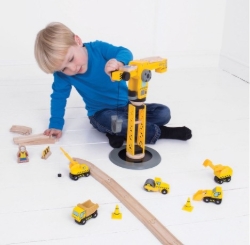 Image de Bigjigs Rail Hijskraan & Bouwvoertuigen – Houten Treinbaan – 3 jaar+