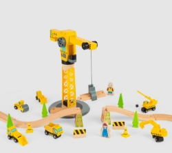 Image de Bigjigs Rail Hijskraan & Bouwvoertuigen – Houten Treinbaan – 3 jaar+