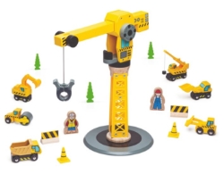 Image de Bigjigs Rail Hijskraan & Bouwvoertuigen – Houten Treinbaan – 3 jaar+