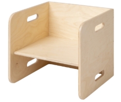Van Dijk Toys Kubusstoel – Naturel Hout met Blauwe zitting – 1 tot 8 jaar