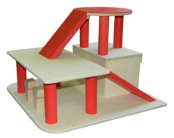 Van Dijk Toys Houten Garage met Helikopterdek – Rood-Naturel – 2jr+
