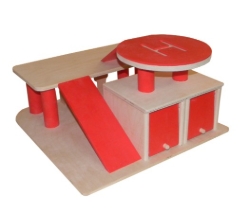 Van Dijk Toys Houten Garage met Helikopterdek – Rood-Naturel – 2jr+