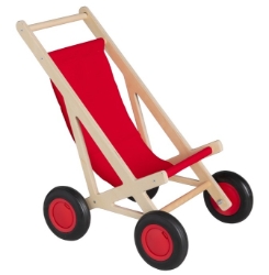 Van Dijk Toys Poppenbuggy – Naturel Hout met Rode bekleding – 2jr+