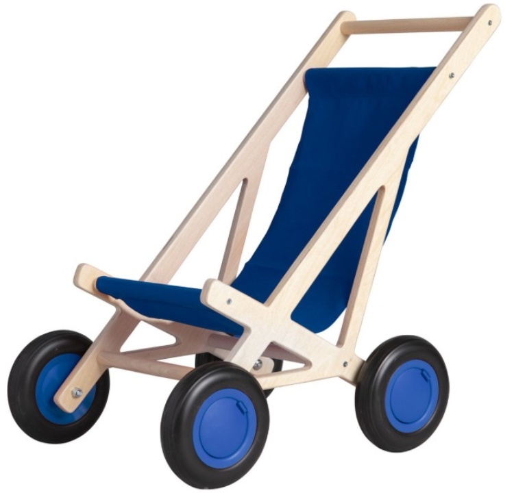 Van Dijk Toys Poppenbuggy – Naturel Hout met Blauwe bekleding – 2jr+