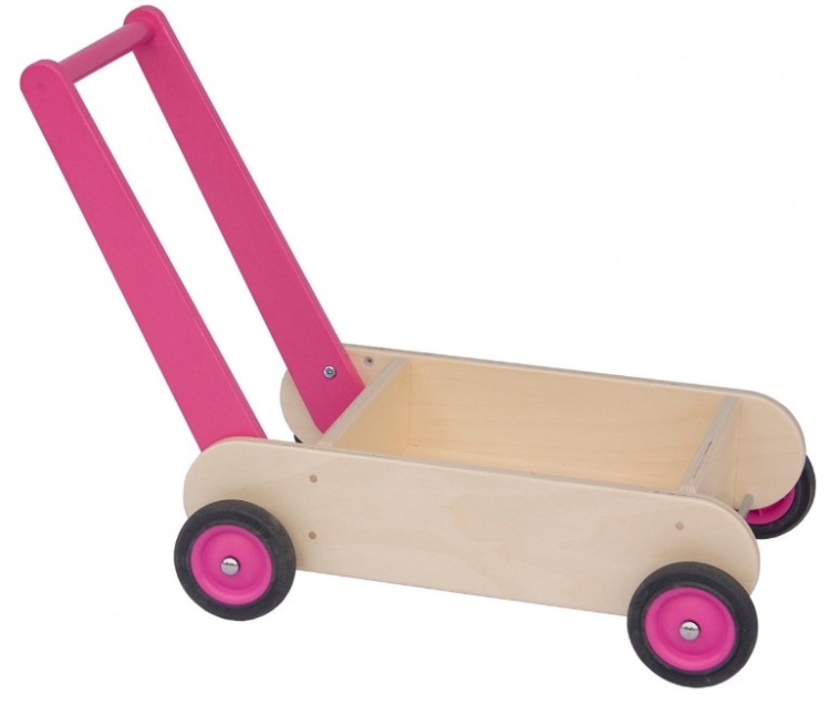 Van Dijk Toys Houten Loopwagen – Blokkenwagen Naturel/Roze – Vanaf 1 jaar