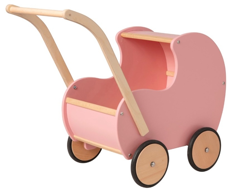 Van Dijk Toys Houten Poppenwagen – Vintage Roze/Rosé - Vanaf 18mnd
