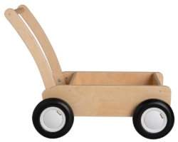 Van Dijk Toys Luxe Houten Loopwagen – Blokkenwagen - Naturel/Wit – Vanaf 1 jaar