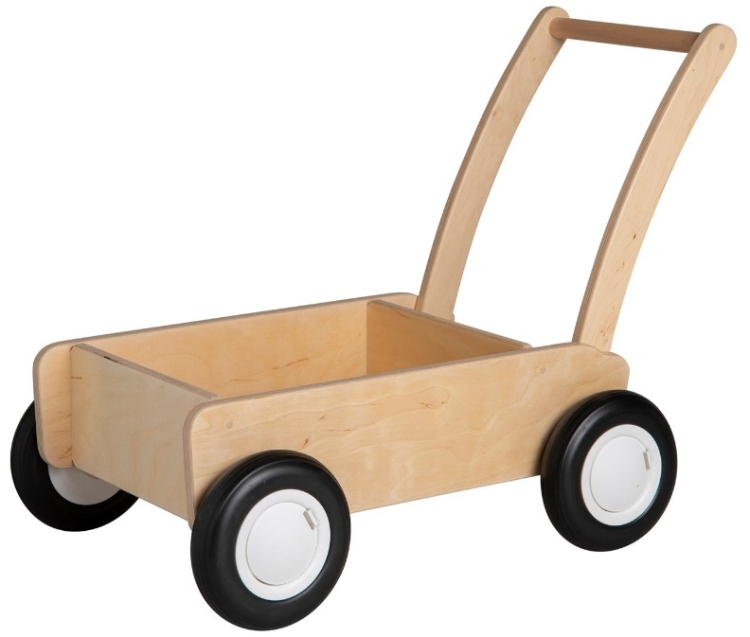 Van Dijk Toys Luxe Houten Loopwagen – Blokkenwagen - Naturel/Wit – Vanaf 1 jaar