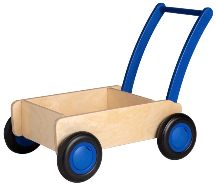 Van Dijk Toys Luxe Houten Loopwagen – Blokkenwagen - Naturel/Blauw – Vanaf 1 jaar