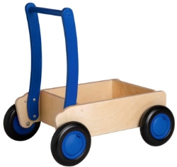 Van Dijk Toys Luxe Houten Loopwagen – Blokkenwagen - Naturel/Blauw – Vanaf 1 jaar