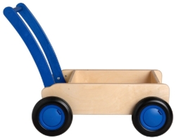 Van Dijk Toys Luxe Houten Loopwagen – Blokkenwagen - Naturel/Blauw – Vanaf 1 jaar