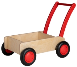 Van Dijk Toys Luxe Houten Loopwagen – Blokkenwagen - Naturel/Rood – Vanaf 1 jaar